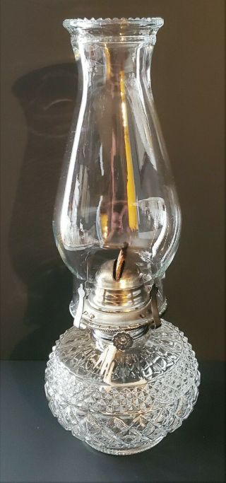 Vtg Anchor Hocking Wexford Glass Oil Lamp Crystal Diamond Lamplight Farms 1985