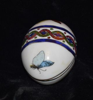 Kpm Berlin Porcelain Egg Shaped Trinket Box - Butterflies - Blue Eagle Mark - 3.  25 " L