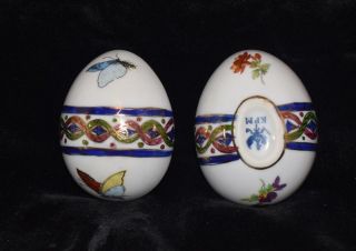 KPM Berlin Porcelain Egg Shaped Trinket Box - Butterflies - Blue Eagle Mark - 3.  25 