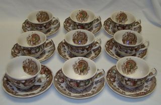 Johnson Brothers His Majesty Turkey Cups & Saucers Set Of 9