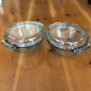 Set Of Two Anchor Hocking Ovenware Clear Casserole Dishes With Lids Tab Handles