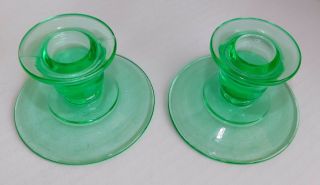 Vintage Elegant Vaseline Uranium Green Depression Glass Candle Holder Perfect 3