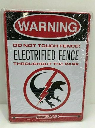 Jurassic World Electrified Fence Warning Metal Sign