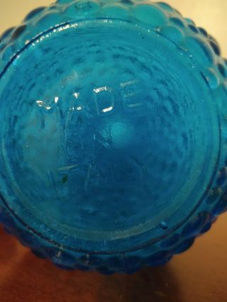 Vintage MCM Empoli Italy Blue Art Glass Genie Bottle Bubble glass Decanter 3