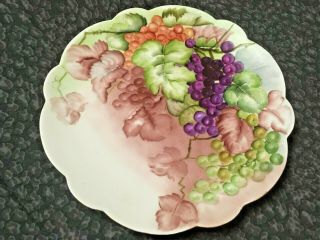 Antique Rare Limoges Hand Painted Grapes Roses Floral 12 1/2 " Charger/platter