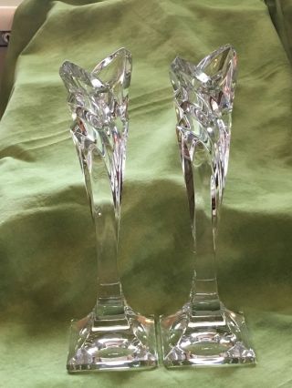 Art Deco Mikasa Lead Crystal 8 " Candle Holders - Pair " Deco " - Germany