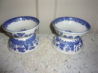 Four C.  1909 Buffalo China Blue Willow Restaurant Ware 5.  5 Inch Cereal Bowls