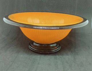 Vintage Art Deco Orange With Black Trim Pedestal Bowl Dish 10 "