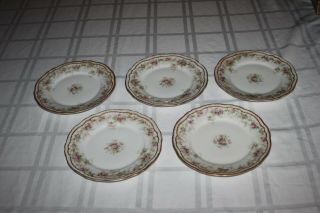 5 Haviland Limoges Schleiger 855a 7.  5 " Salad Plate Double Gold Trim With Flowers