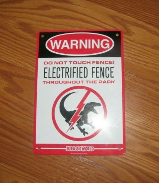 Jurassic World Park Warning Metal Sign Raptor Electrified Fence Loot Crate