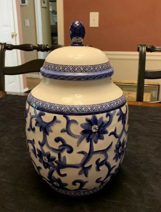 Ralph Lauren Lrl Mandarin Blue Large Ginger Jar Vase Large 12 Inch With Lid