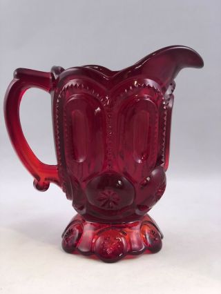 Moon And Stars Ruby Red 6” Small Pitcher L E Smith Vintage Glass Depression