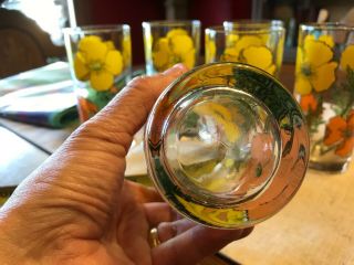 Vintage Libbey Orange Yellow Poppy Drinking Glasses 1960s Flowers Set Of 6 4