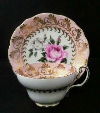 Eb Foley Bone China Cup & Saucer Pink / White Roses Gold Trim
