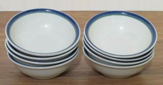 Pfaltzgraff Northwinds Cereal Bowls Blue/green Stripe Set Of 8 Usa