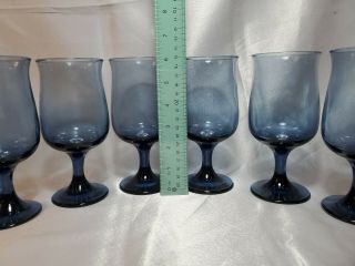 Vintage Libbey Dusky Blue Tulip Stemmed Glass Goblets (Set of 6) 6