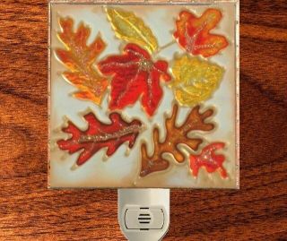 Autumn Fall Leaf Night Light Wall Plug In Stained Art Glass Leaves Decor Gift