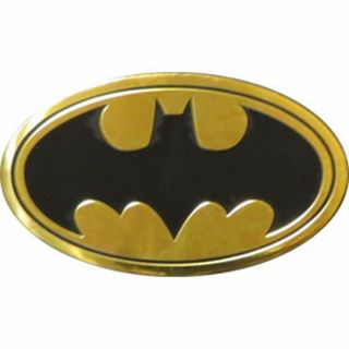 Batman Logo On Gold Metal Large Sized Sticker/decal Dc Comic Hero Car