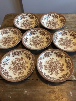 Set Of 7 Asiatic Pheasant Brown Cereal Soup Bowls Royal Stafford Made In England
