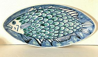 Andersen Pottery Maine Fish Shaped Platter Blue White Green 16 " L X 8 " W Euc