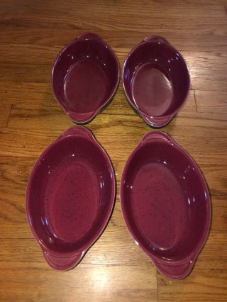 Set Of 4 Denby Harlequin - Augratin 9 " Red Green " England Discontinued Pattern
