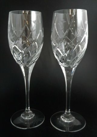 Set Of 2 Two Mikasa English Garden Crystal Wine Glasses Stems 8 1/8 "