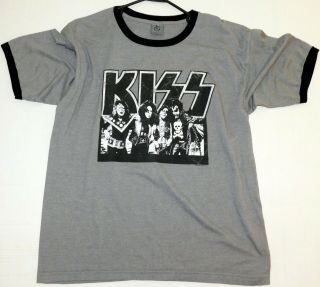 Kiss Band 1974 Gene Ace Peter Paul Gray Black Ringer T - Shirt L Unworn 2004