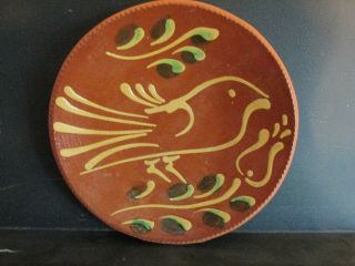 Foltz Pottery 1983 Redware Bird Slip Decorated 9.  5 " Plate