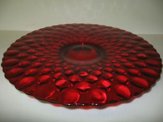 Ruby Red glass cake serving Plate / Platter pedestal tray royal stand desert art 2