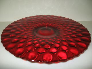 Ruby Red glass cake serving Plate / Platter pedestal tray royal stand desert art 3