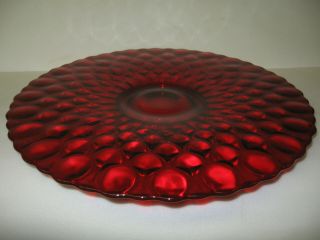 Ruby Red glass cake serving Plate / Platter pedestal tray royal stand desert art 5