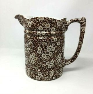 Vintage Royal Crownford Staffordshire Calico Brown Pitcher Scalloped Edge