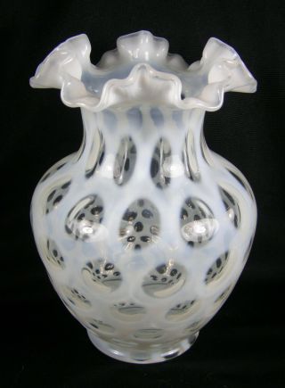 Vintage Fenton French Opalescent Coin Dot Double Ruffled 8 - 1/2 " Vase 1353