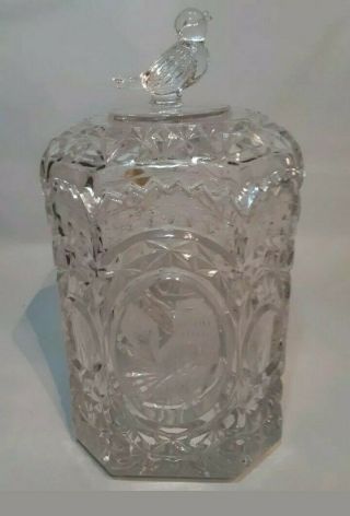 Bleikristall West Germany Lead Crystal Biscuit Candy Jar Storage Glass With Bird 2
