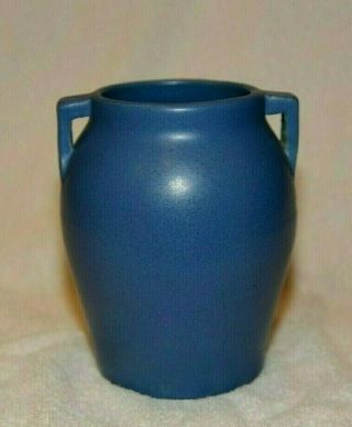 Vintage Studio Arts & Crafts Pottery Blue Indigo Matte Vase Double Handle