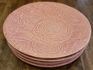 Set Of 4 Bordallo Pinheiro Pink Roses Bp169 - - 9 - 1/4 " Luncheon Plates