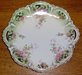 Erdmann Schlegelmilch Rs Prussia Porcelain Two Handle Plate - Pink Roses - 11 1/2 "