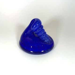 Cobalt Blue Glass Paperweight Hand Blown Round Coil Swirls Art Glass 3 " Tall