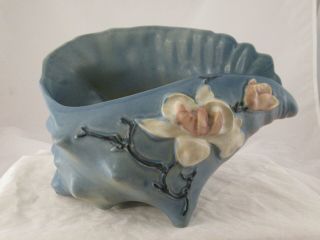 Vintage Roseville Pottery Blue Magnolia Conch Shell 454 - 8