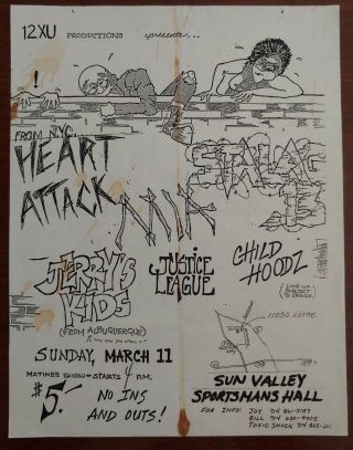 80s Flyer Heart Attack Stalag 13 M.  I.  A Jerrys Kids Justice League Punk Bands