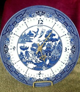 Vintage Churchill England Blue Willow Matching 10 " Dinner Plate Clock