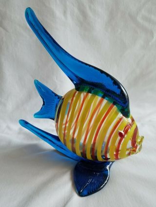 Murano Hand Blown Italian Art Glass Cobolt Blue/striped Fish Large