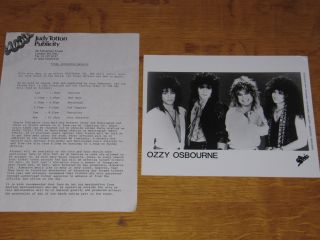 Ozzy Osbourne - 1986 Uk Donington Monsters Of Rock Promo Press Release & Photo