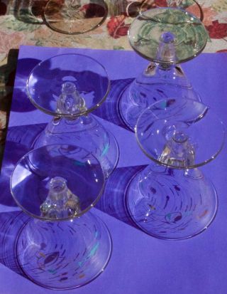 Vintage 8 Libbey Atomic Fish Turquoise Gold Cocktail Glasses 1950s MCM 7