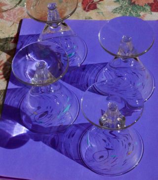 Vintage 8 Libbey Atomic Fish Turquoise Gold Cocktail Glasses 1950s MCM 8