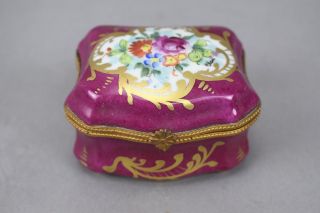 France Trinket Box Hand Painted Porcelain China Ps Laurel Mark Pink Gold Floral