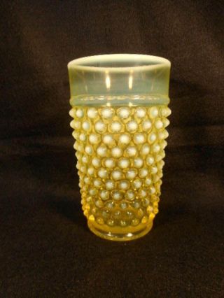 Vintage Imperial Glass Hobnail Yellow Opalescent Vaseline 12 Oz.  Tumbler