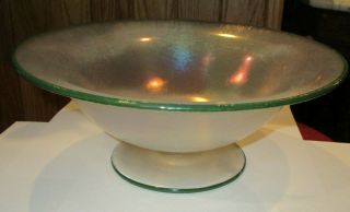 Antique Large Stretch Glass Iridescentt Bowl With Green Rim 10 3/4 "