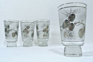 Vintage Mcm Libbey Silver Frosted Pine Cone Drinking Glasses Winter Cocktail