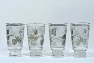 Vintage MCM Libbey Silver Frosted Pine Cone Drinking Glasses Winter Cocktail 2